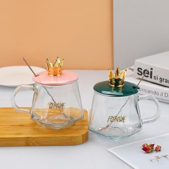 Golden Crown Shape Tea-Coffee Mug Glass Cup with Handle - Each