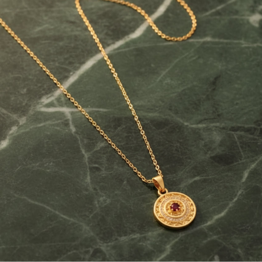 Gold Medallion Pendant Necklace - Each