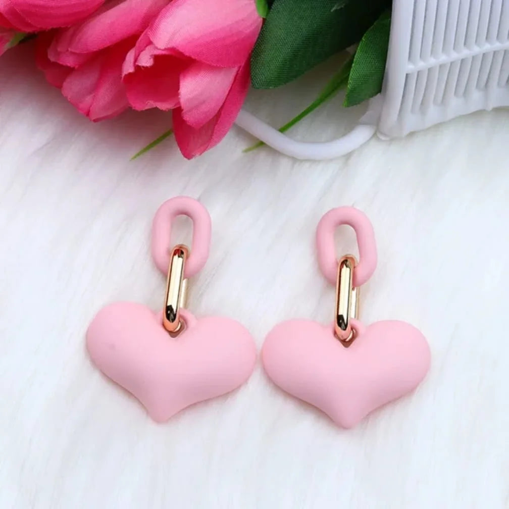 Matte Acrylic Heart Link Drop Earrings