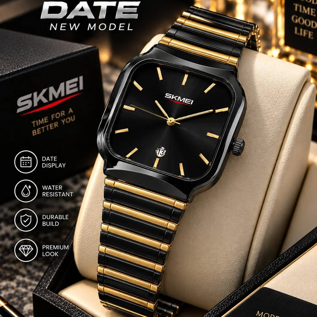 SKMEI Date Square Stainless Steel Quartz Watch
