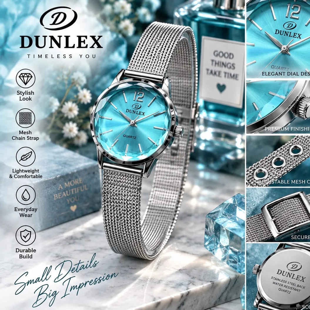 Dunlex Diamond Cut Quartz Mesh Watch for Women