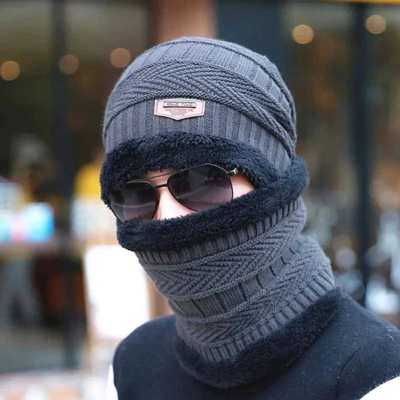 Winter Beanie Hat Cap Neck Warmer Scarf Set