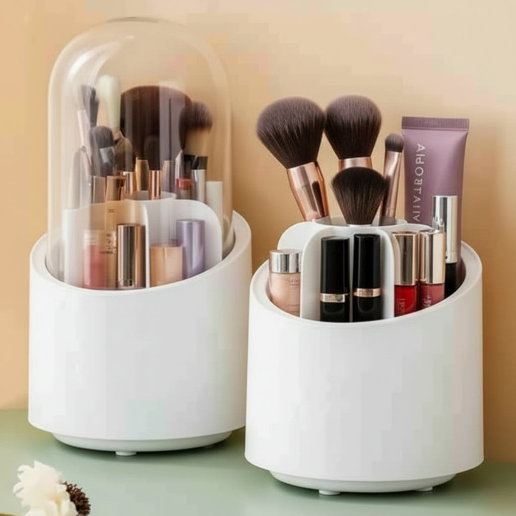 360° Rotating Makeup Brush Organizer with Dustproof Lid
