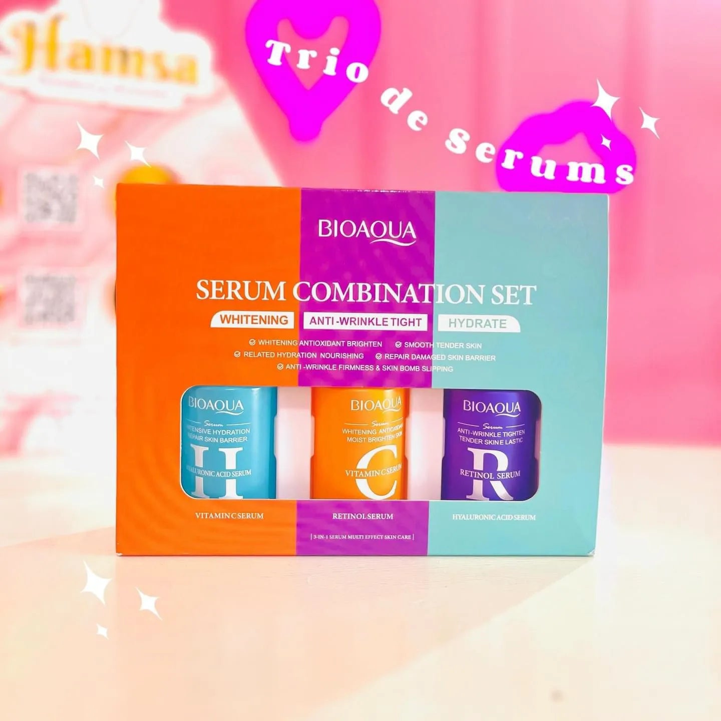 Bioaqua 3‑in‑1 Whitening Anti‑Wrinkle Hyaluronic Acid Serum - 30ml Each