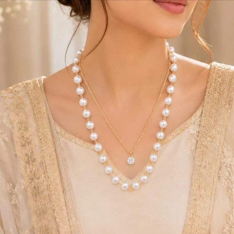 Layered Pearl and Crystal Necklace