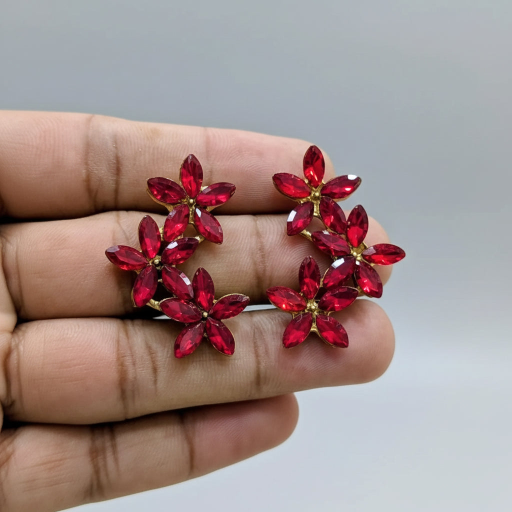 Crystal Floral Hoop Earring - Each
