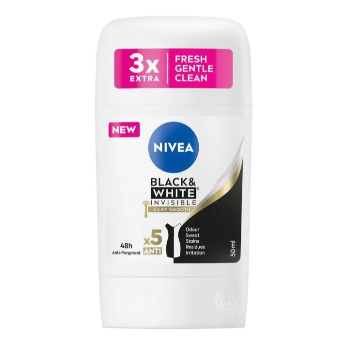 Nivea Black & White Invisible Silky Smooth, 48H Deodorant Stick - 50ml