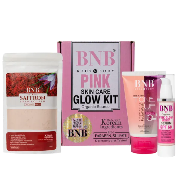 BNB Pink Glow Kit ( Toneup Facewash - 120ml + Saffron Mask - 120gm + Pink Glow Sunscreen Spf 60 - 50gm)