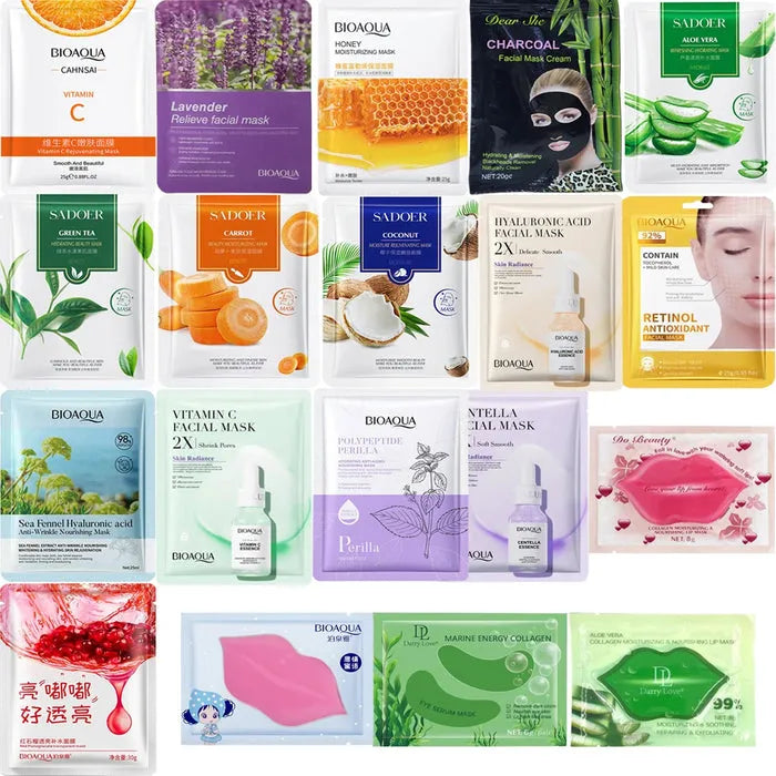 BIOAQUA Pack of 20 Moisturizing Facial Face Sheet Mask & Hydrating, Moisturizing, Skin Care Sheet Mask Lip Mask And Eye Mask