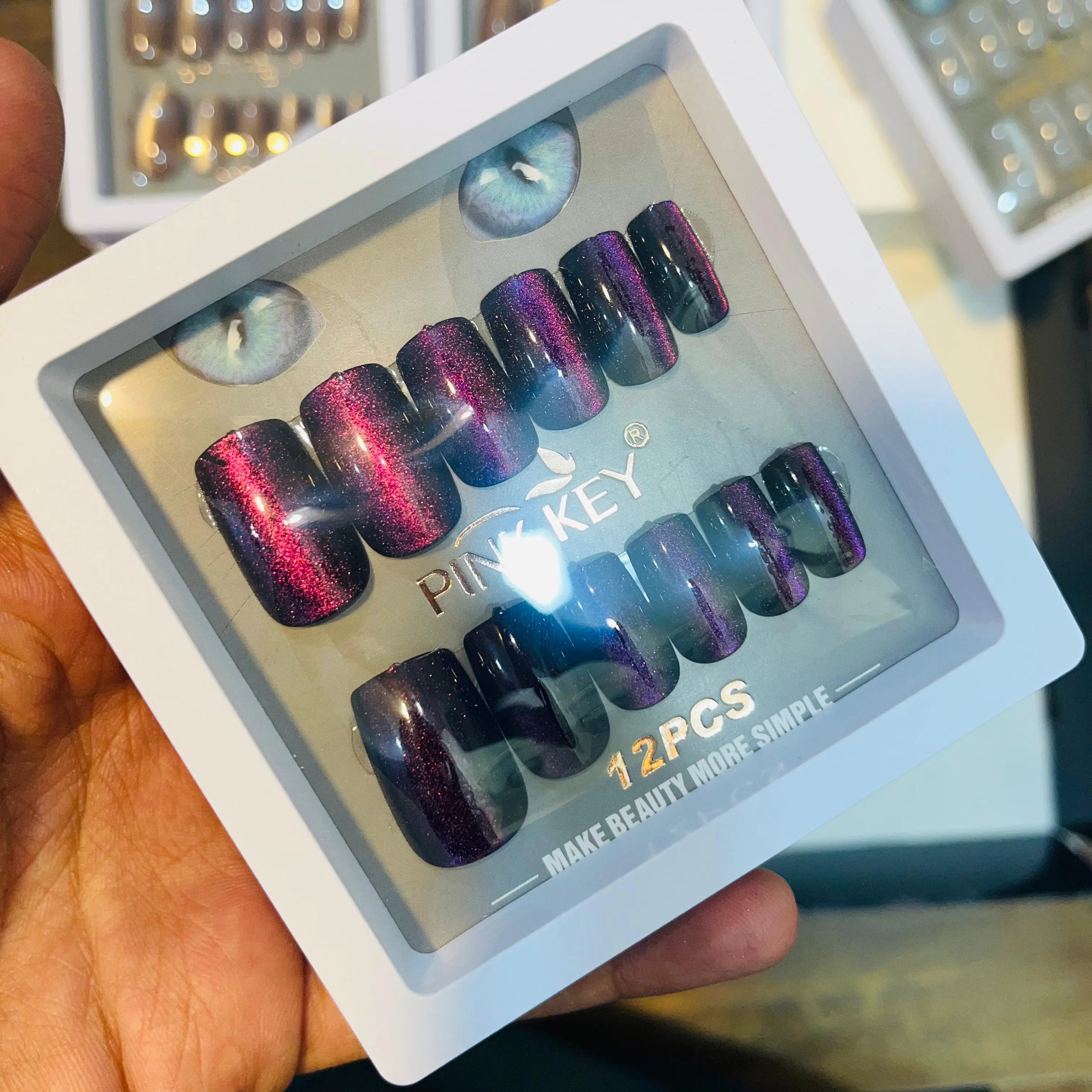 Pink key Stylish Shiny Artifical Nails (12 Pcs)