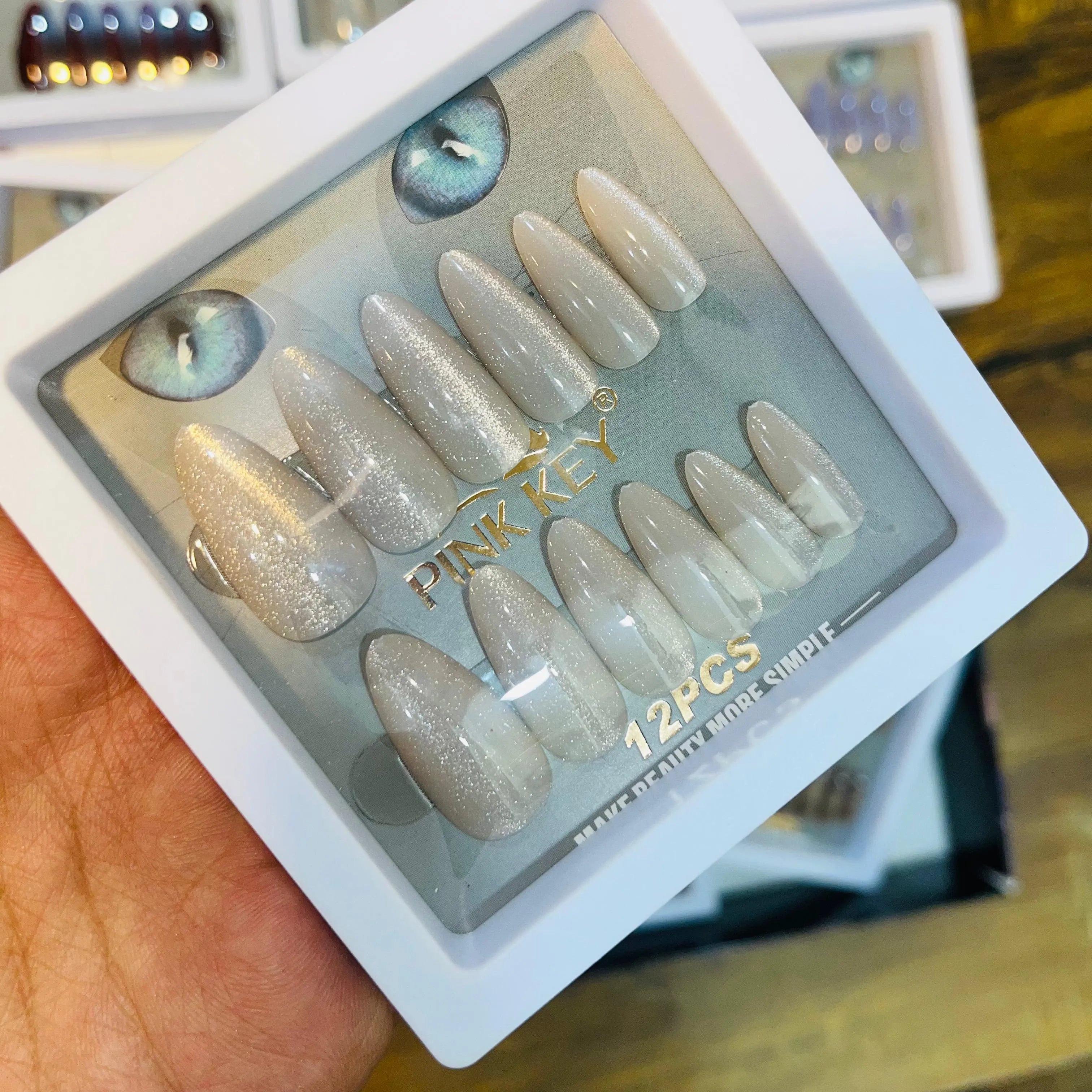 Pink key Stylish Artifical Nails With Free Stickers 12 Pcs