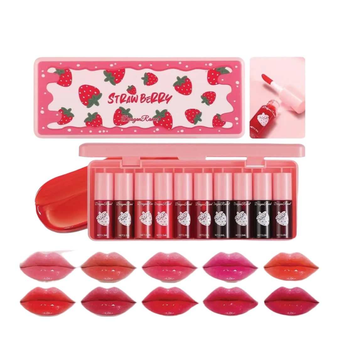 10 Pcs Dragon Strawberry Liptint+ Lipgloss