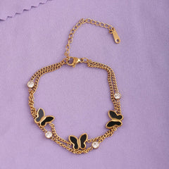 Stainless Steel Double Layer Black Butterfly Charm Bracelet - Each