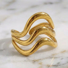 Stainless Steel multi-layered wavy Adjustable Ring