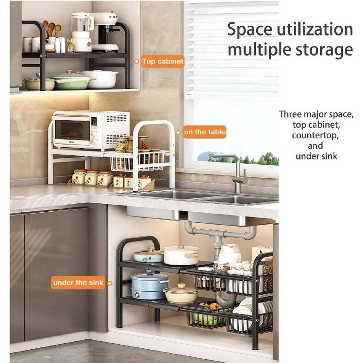Extendable Under Sink Storage Rack with Baskets