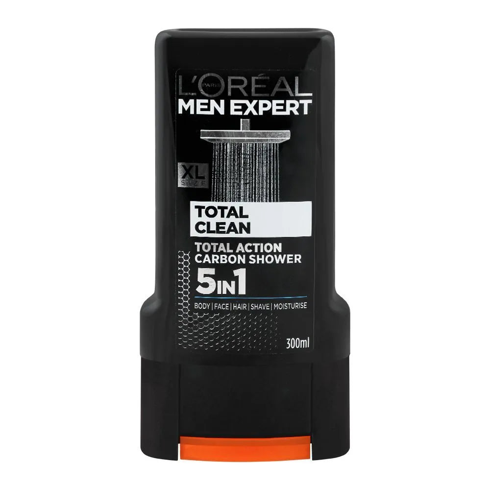 L'Oreal Paris Men Expert Total Clean 5-In-1 Body + Face + Hair Shower Gel, Total Action Carbon - 300ml