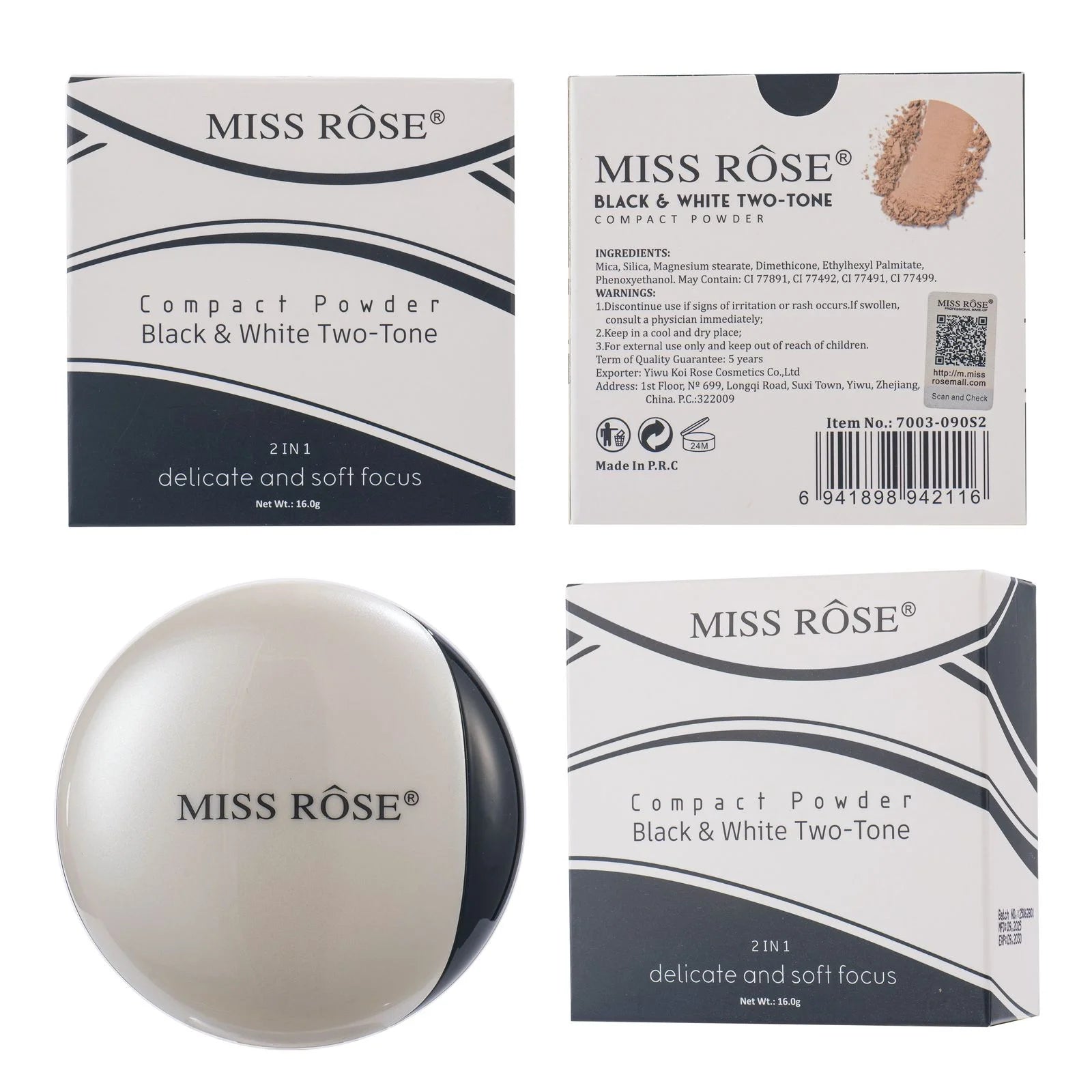 Miss Rose Black & White Two-Tone Compact Powder