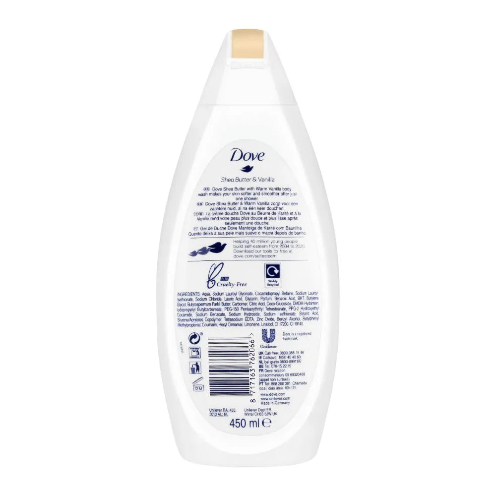 Dove Shea Butter & Vanilla Body Wash, Sulfate Free - 450ml