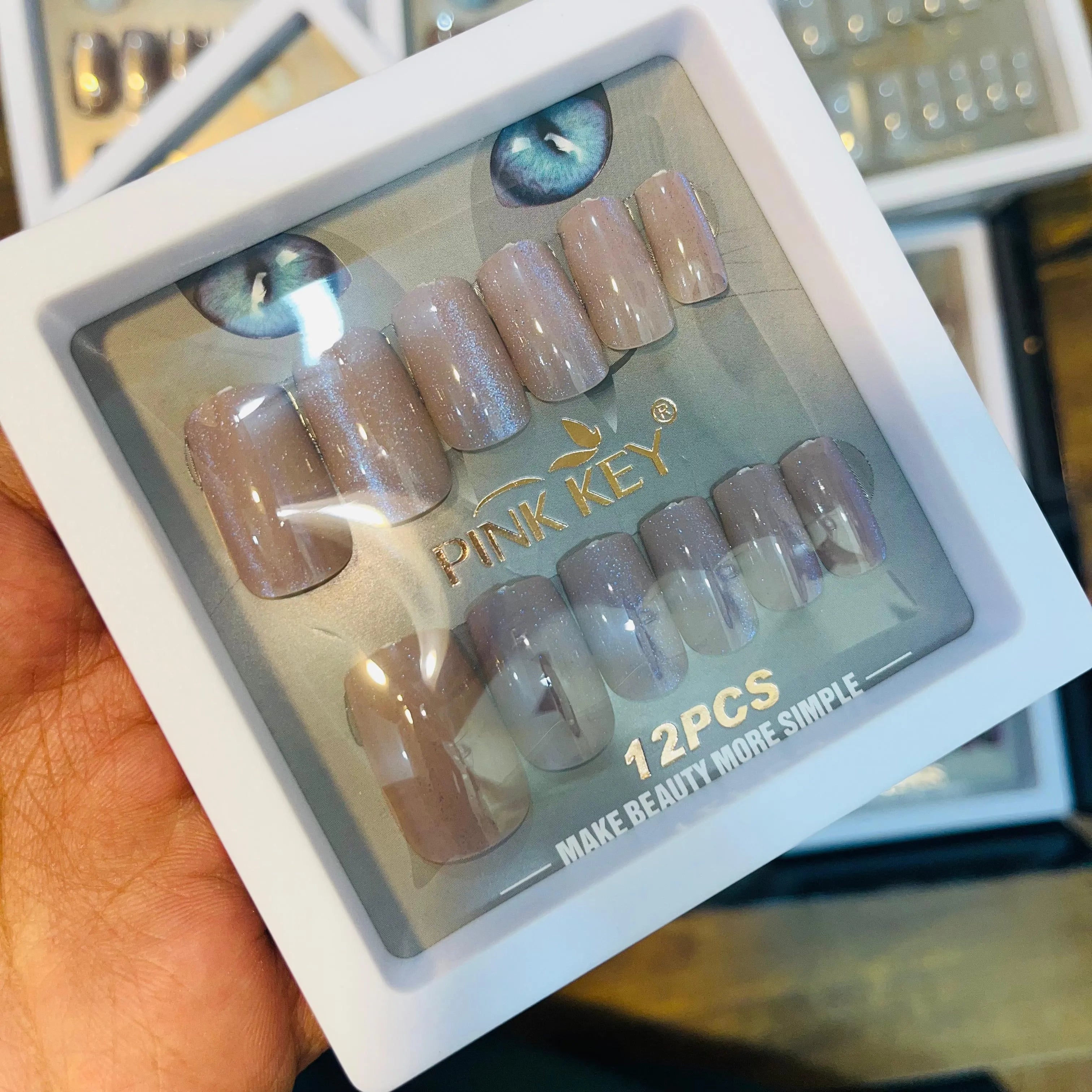 Pink key Stylish Shiny Artifical Nails (12 Pcs)