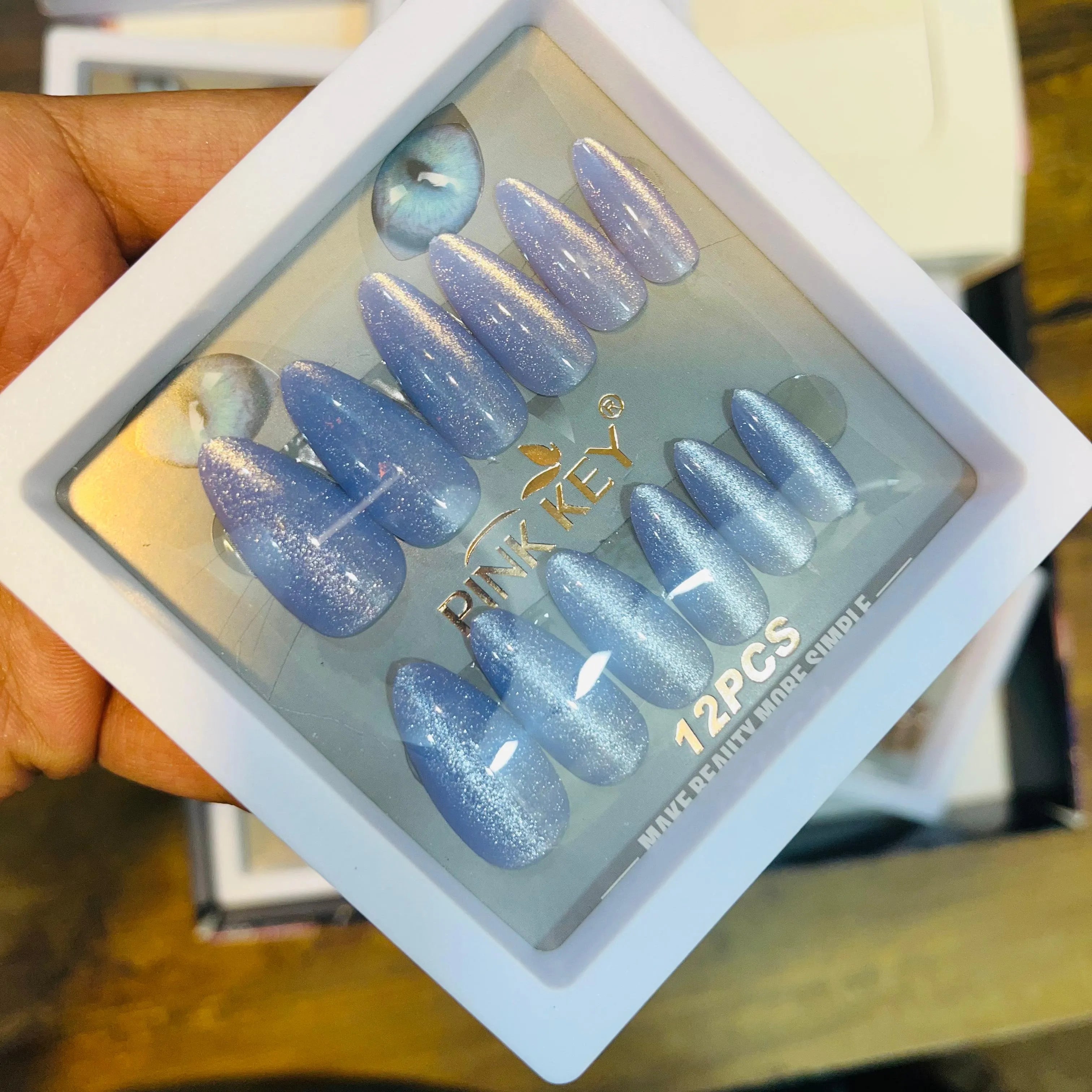 Pink key Stylish Artifical Nails With Free Stickers 12 Pcs