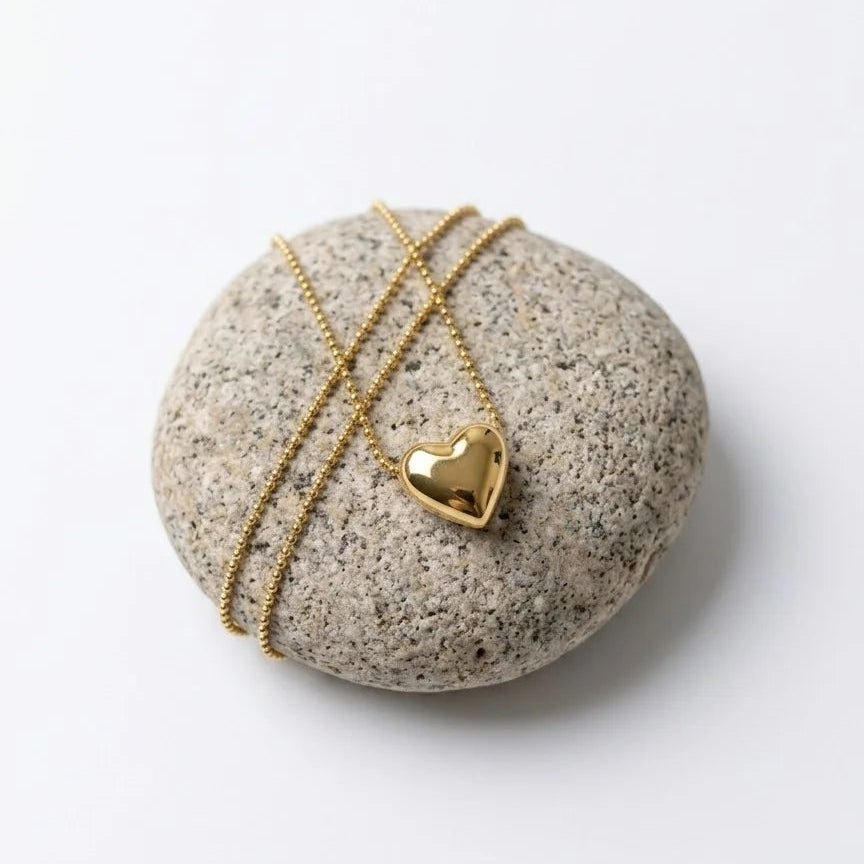 Gold Puffy Heart Necklace - Each