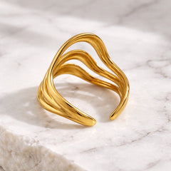 Stainless Steel multi-layered wavy Adjustable Ring