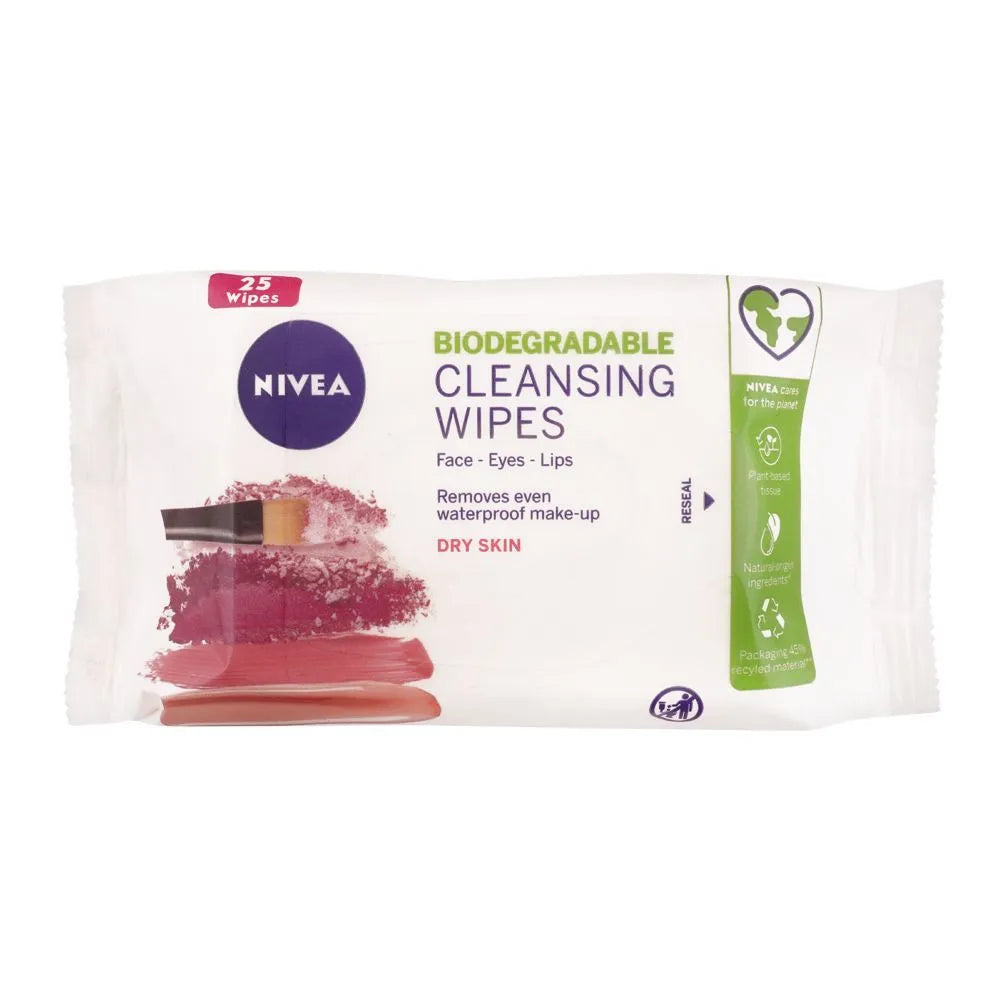 NIVEA Biodegradable Dry Skin Cleansing Wipes - 25-pack