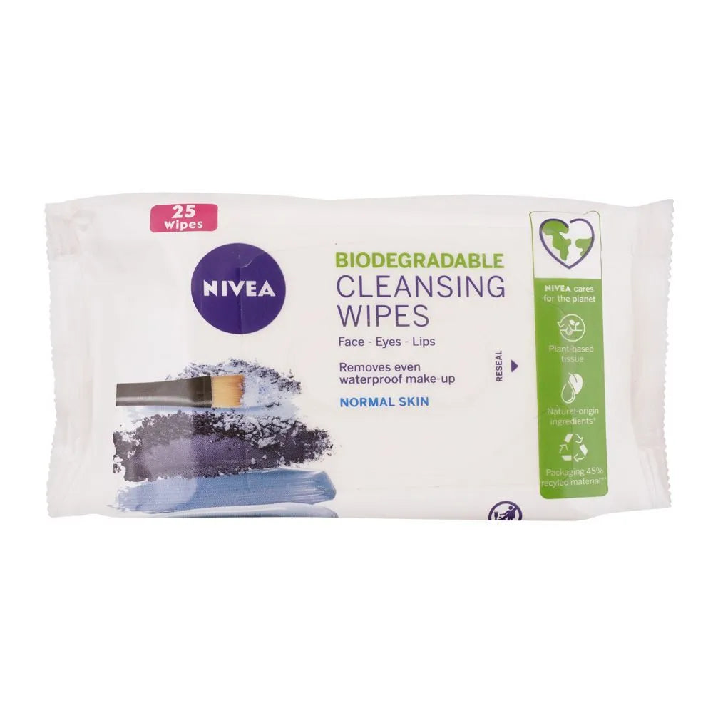 NIVEA Biodegradable Dry Skin Cleansing Wipes - 25-pack