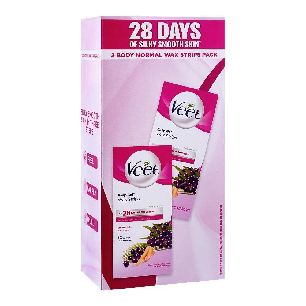 Veet Easy-Gelwax Shea Butter & Acai Berries Scent Normal Skin Body + Face Wax Strips Pack,