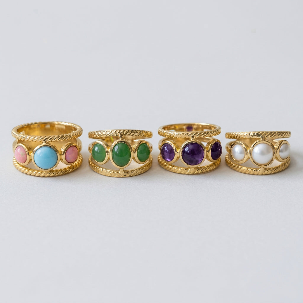 Golden Three Stone Band Ring