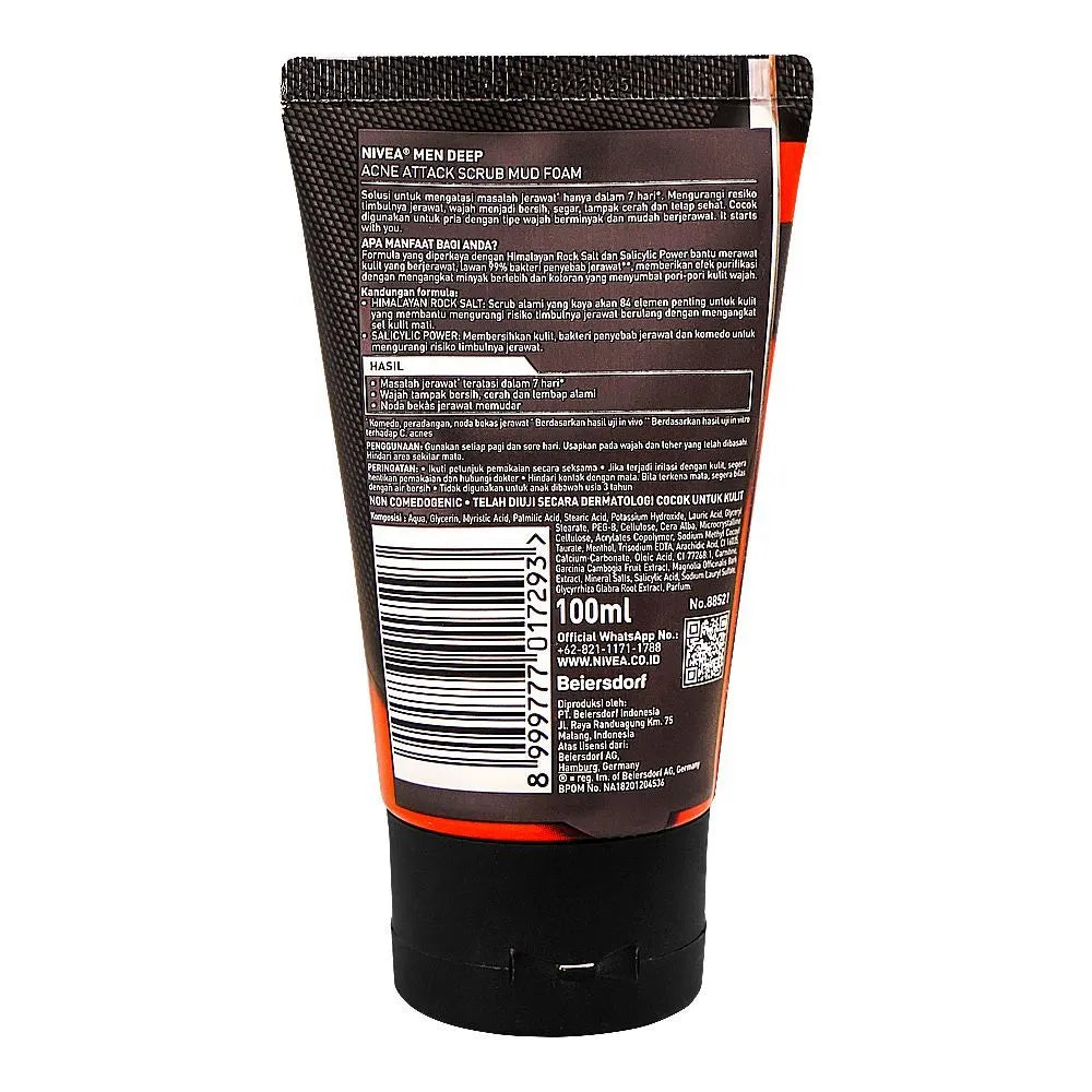 Nivea Men Deep Acne Attack Scrub Mud Foam - 100ml