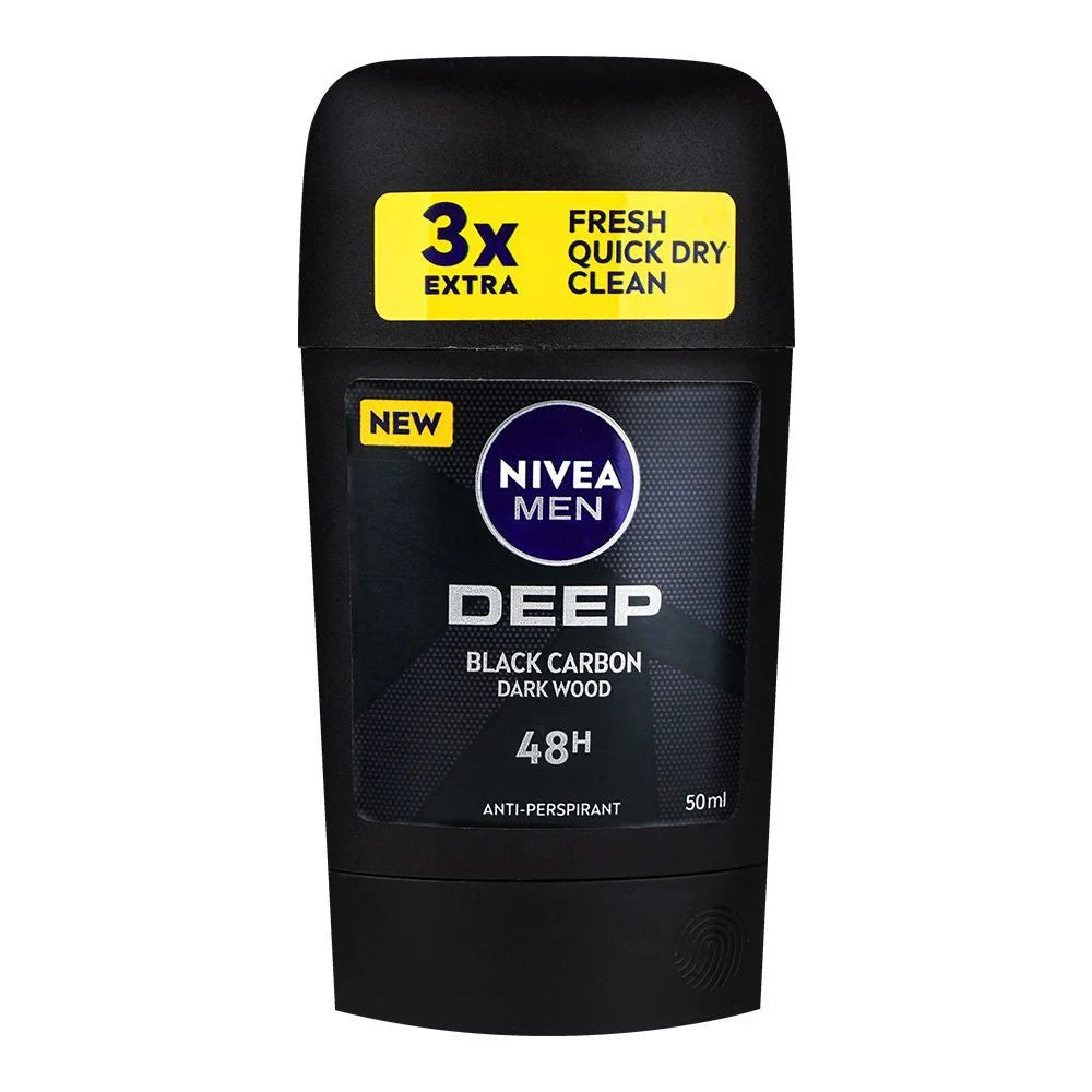 Nivea Men Deep Black Carbon Dark Wood Antiperspirant Deodorant Stick - 50ml