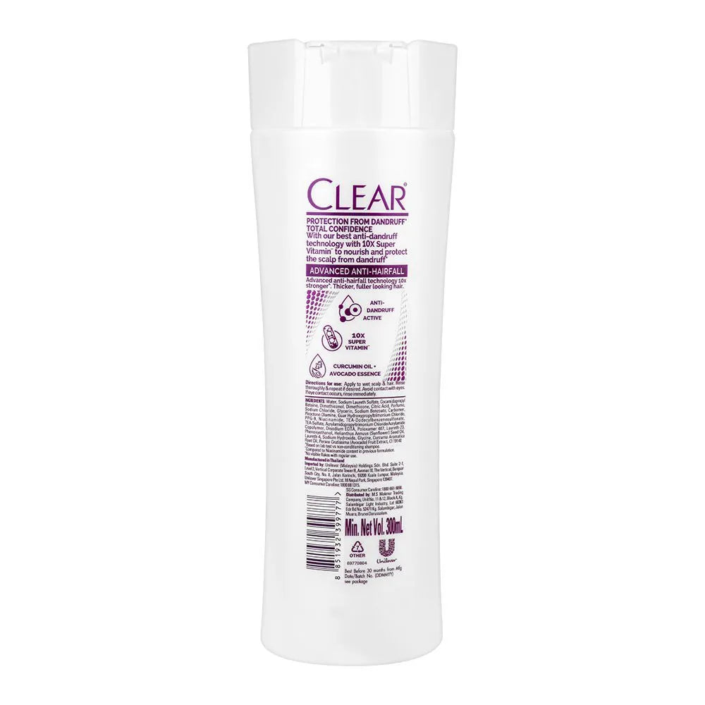 Clear Advanced Anti-Dandruff & Anti-Hair fall Shampoo, 10XSuper Vitamin, For Fuller Looking Hair, 300ml