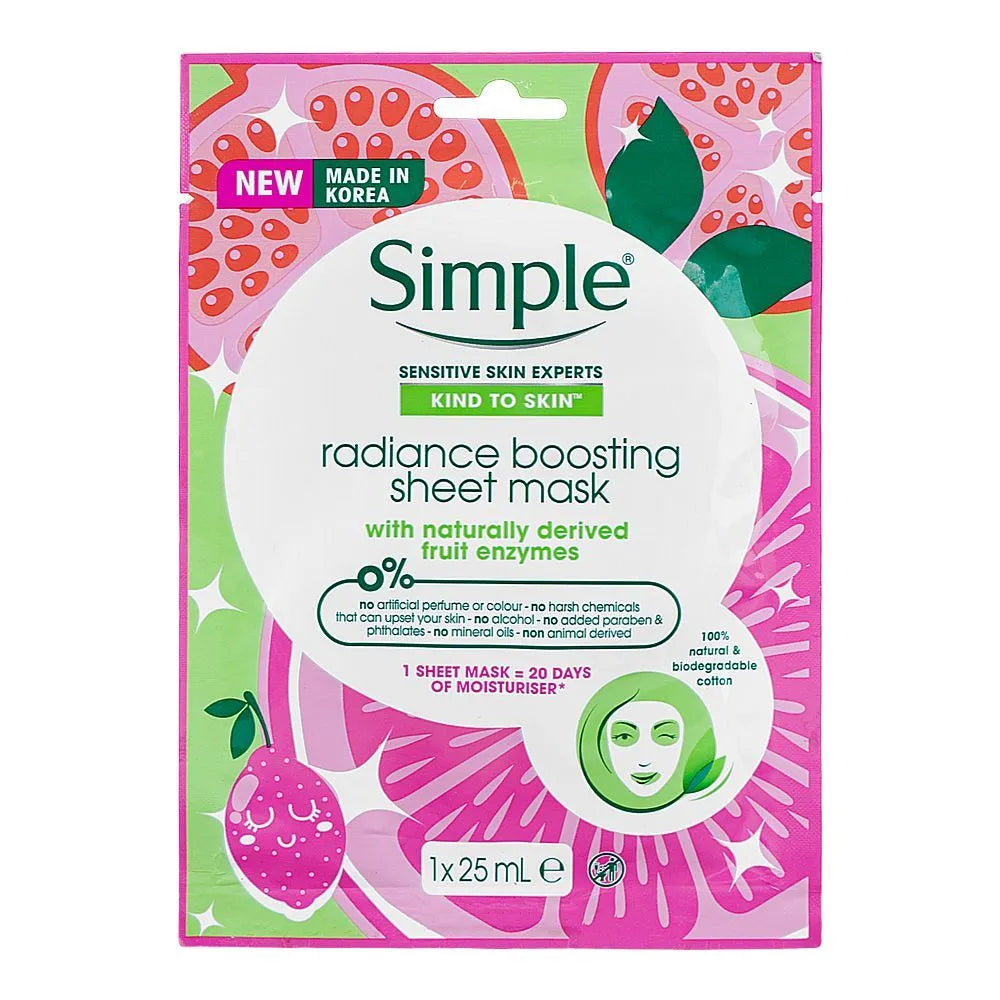 Simple Sensitive Skin Experts – Fruit Enzymes Radiance Boosting Sheet Mask - 25ml