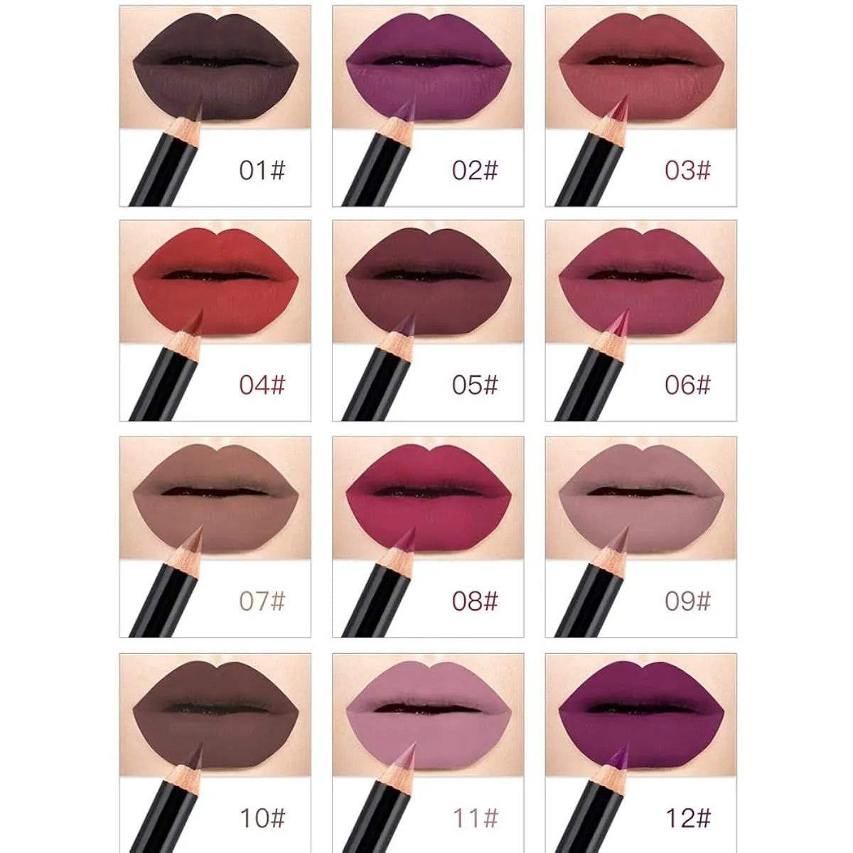 Nice Face 12 Colors Matte Lip Liner Pencil Set