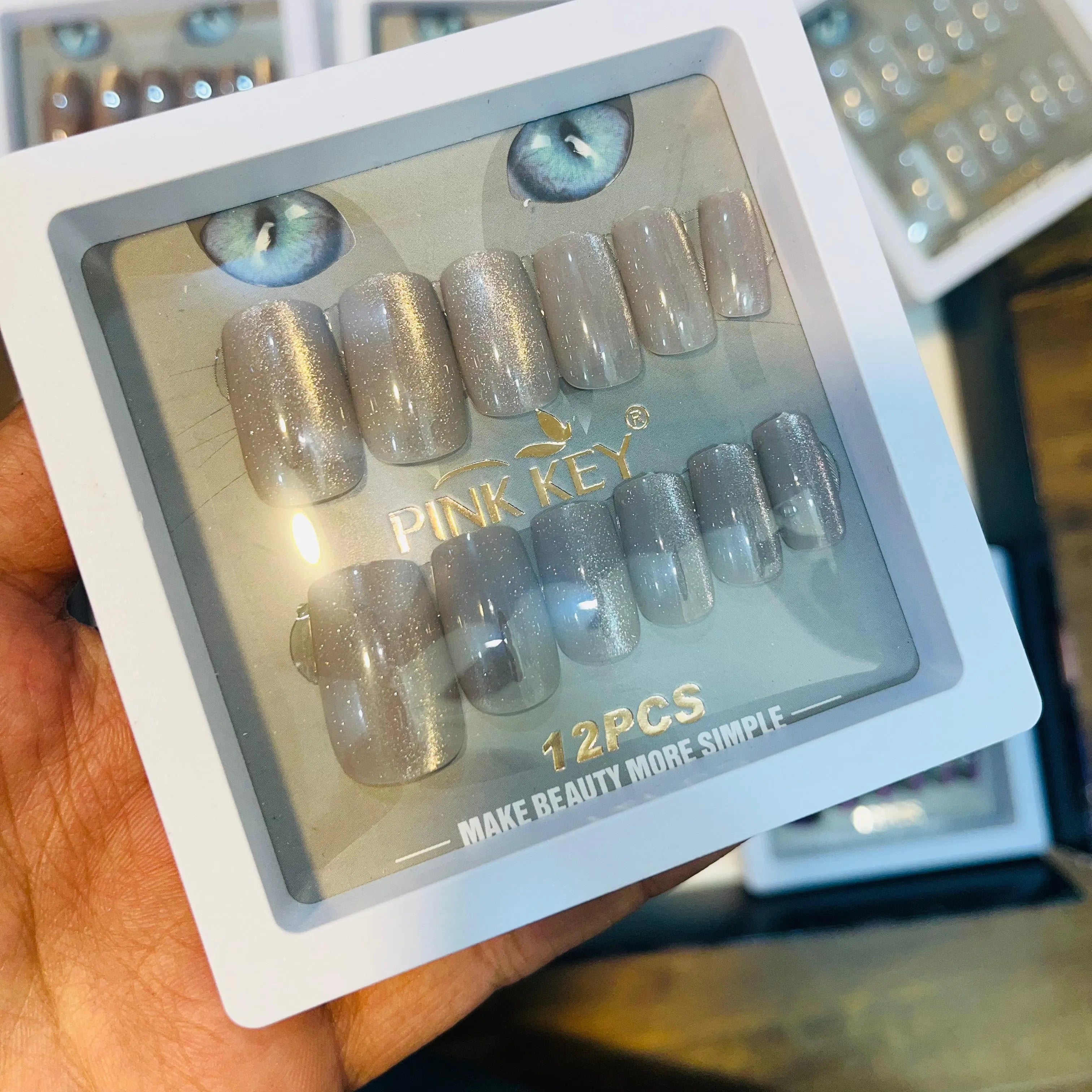 Pink key Stylish Shiny Artifical Nails (12 Pcs)