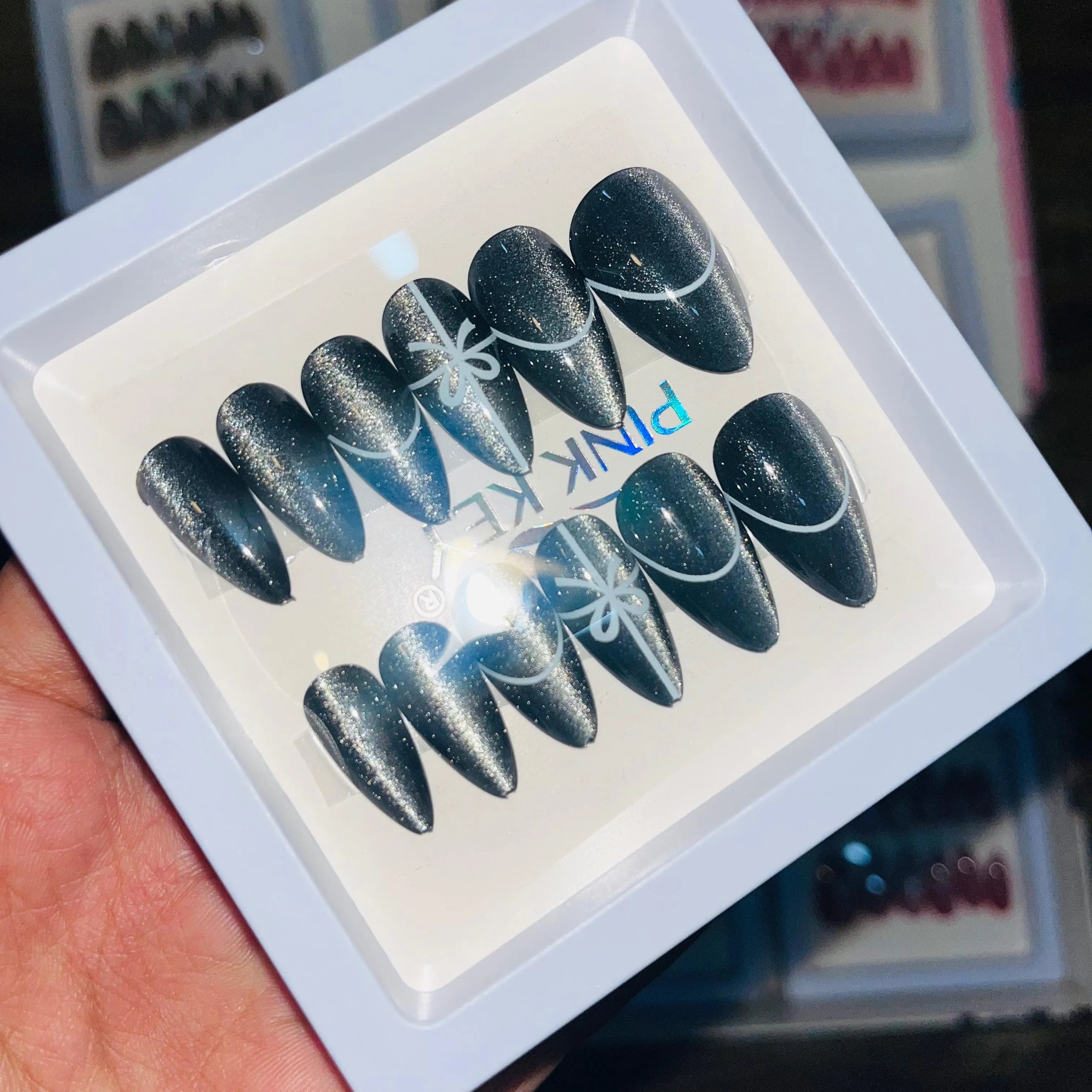 Pink key Stylish Cute Bow Salon Look Artifical Nails With Free Stickers (12 Pcs)