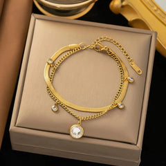 Stainless Steel Double-layer Stacked Round Diamond Bracelet - Each