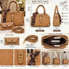 CHENAL Womens Embossed Floral Handbag - 3 Piece Set