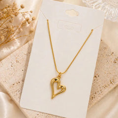 Gold Hollow Heart Pendant Necklace