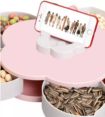 5-Compartment Flower Shape Rotating Candy Storage Box for Serving Dry Fruit and Candies