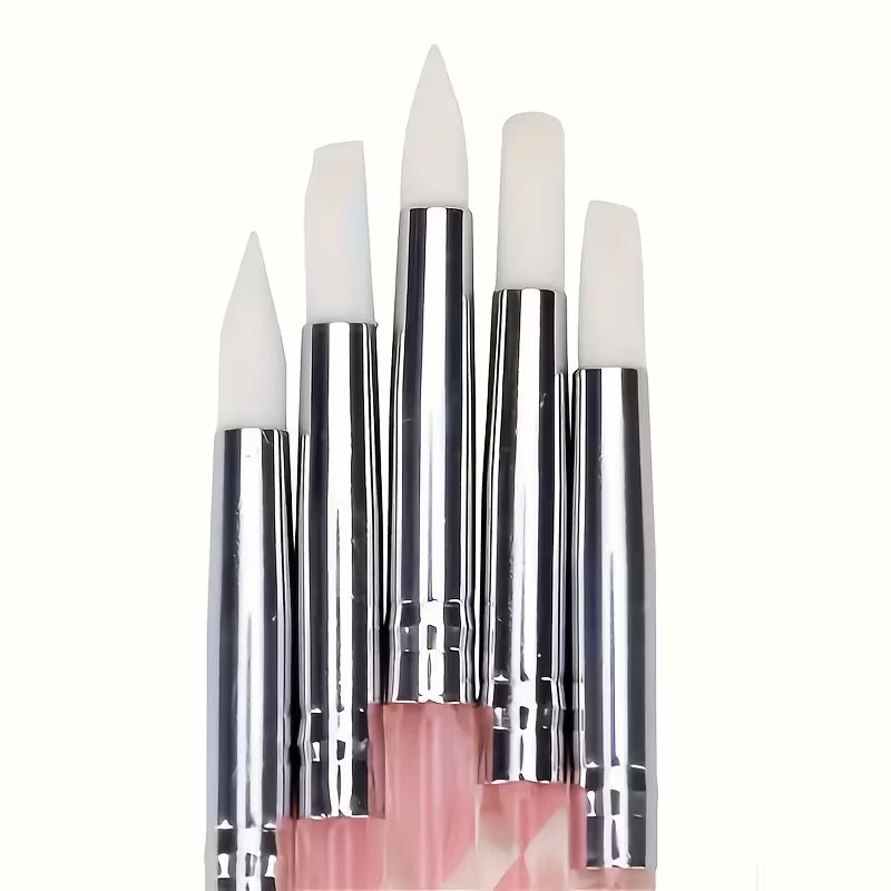 Dual-Ended Nail Art Dotting and Silicone Sculpting Tool Set - 5 Pcs
