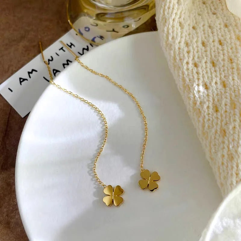 Stainless Steel Fashionable Four-Leaf Clover Earrings