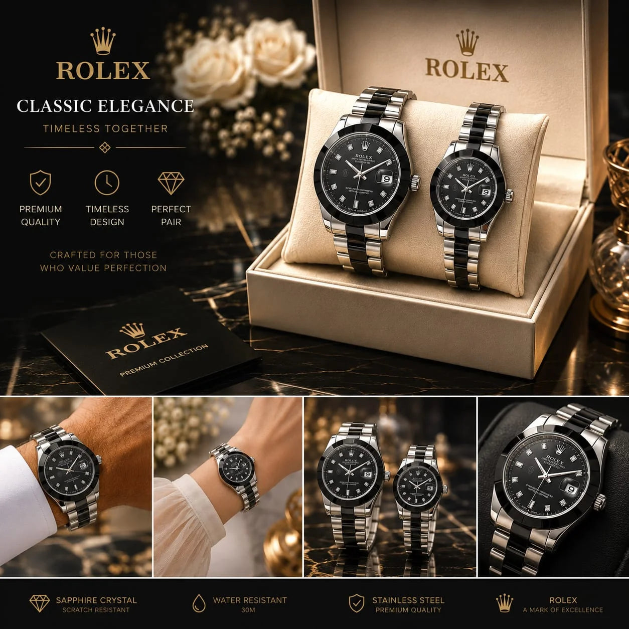 Rolex Classic Elegance Stainless Steel Couple Watch