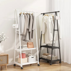 Metal Clothes Rack with Shelves and Rolling Wheels