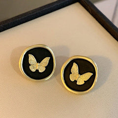 butterfly enamel gold-plated earrings - Each Pair