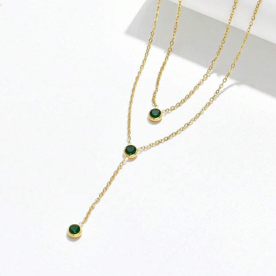 Stainless Steel Green Zirconium Decorated Multi-layered Y-shaped Necklace - Each