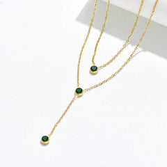 Stainless Steel Green Zirconium Decorated Multi-layered Y-shaped Necklace - Each