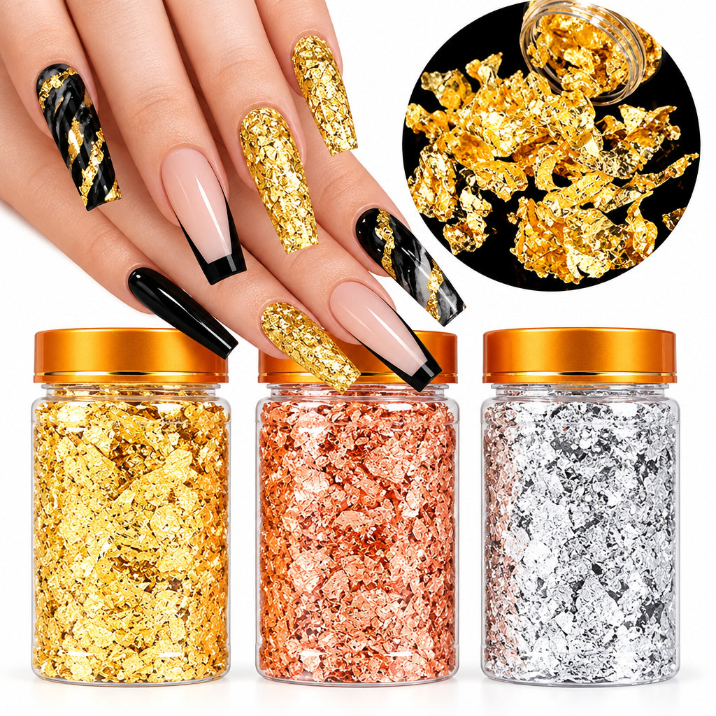 Asymmetrical Metal Leaf Nail Art - Set Of 3