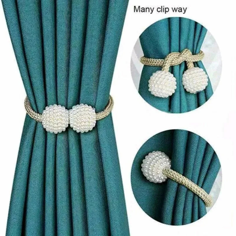 Magnetic Pearl Curtain Clip Tie Buckle Holder